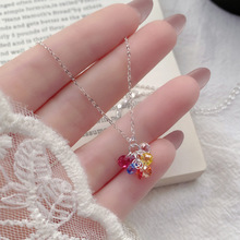 S925纯银夏日多巴胺彩色锆石项链简约甜美锁骨链小众百搭流苏劲链