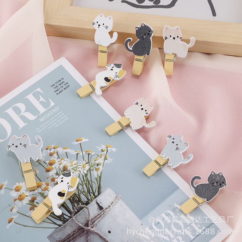 Cartoon Cute Cat Clip Hanging Photo Frame Kindergarten Floral Wooden Clip Flower Shop Card Small Wooden Clip