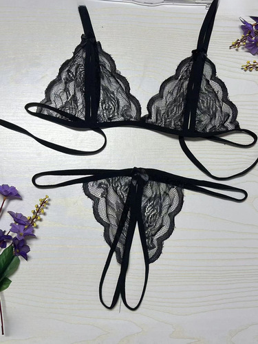 Lingerie for women, open-crotch sexy three-point bra and underwear set, separate two-piece, tempting sheer, one-piece drop shipping