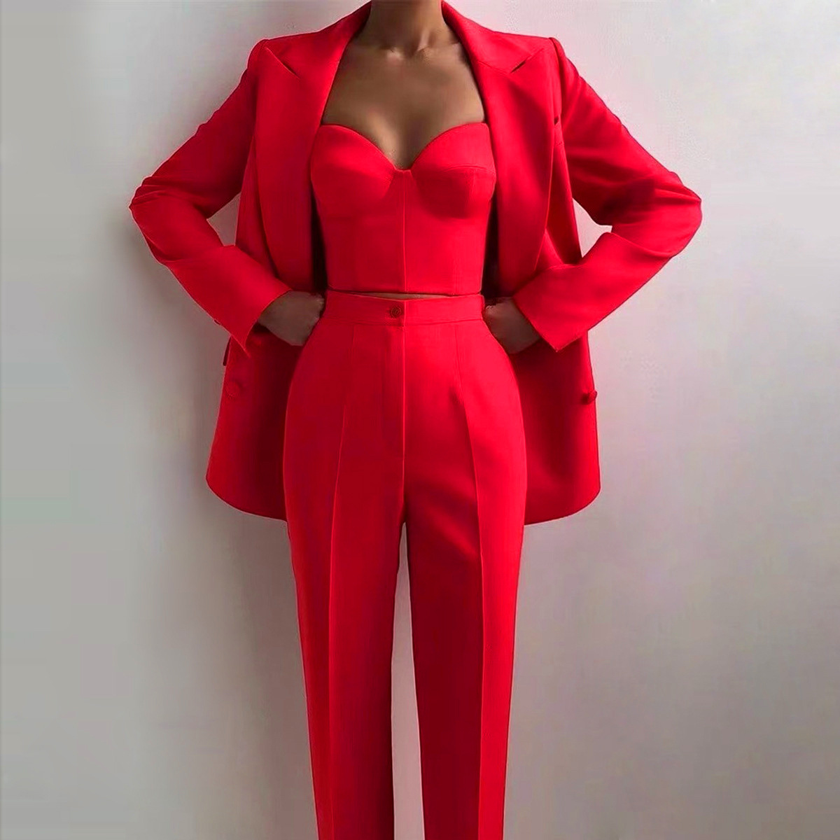 Women's Pant Suit Three Piece Set Professional Commuter Office Wear_voghion.com