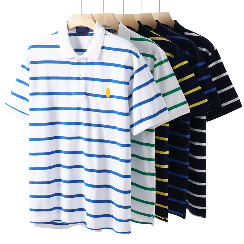 Summer New Rl Export Polo Shirt Men's Stripesd Short-Sleeved T-Shirt Lapel Pony Logo Embroider Casual Cross-Border