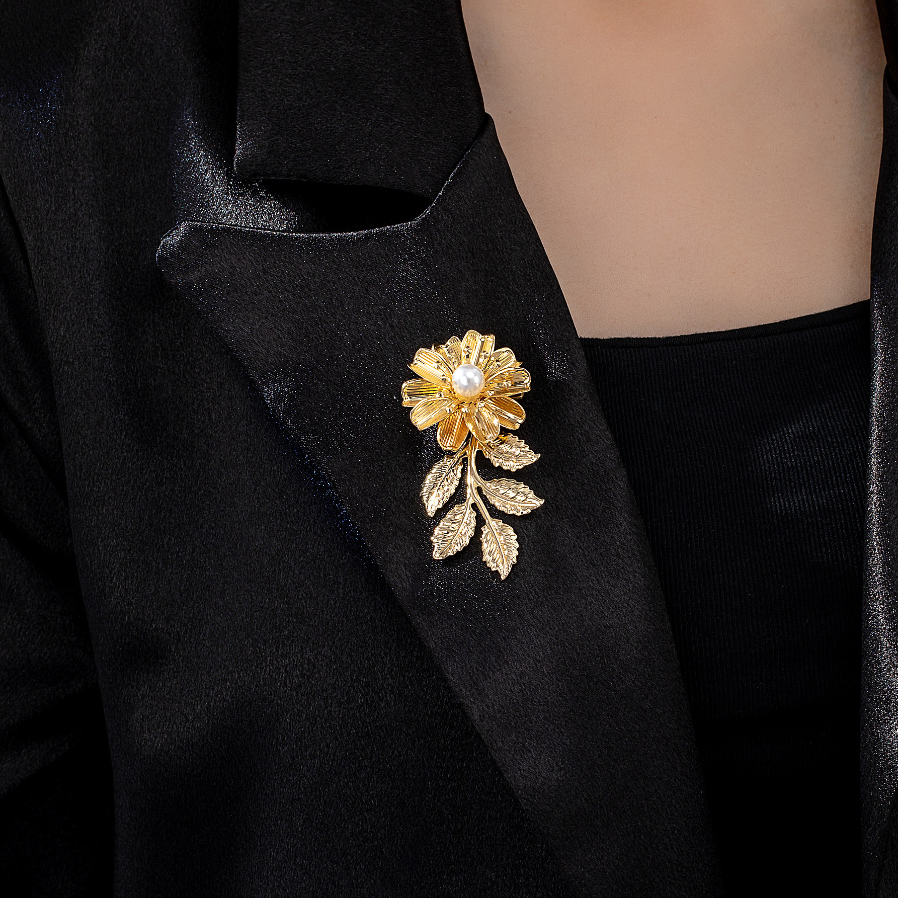 Vintage Blatt Blumen Brosche Mit Kunstperle Für Damen Elegant_voghion.com
