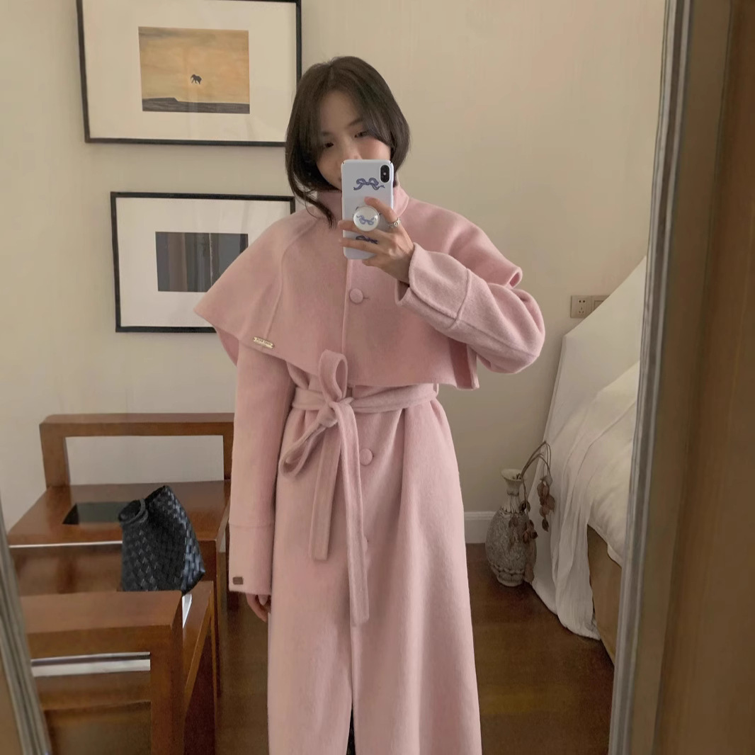 25년 전통 한국산 양면 손바느질 캐시미어 울 코트 세트 탈부착 가능한 칼라 투피스 세트 두꺼운 롱 스타일 DY-1393
