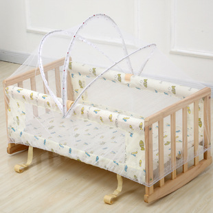 Crib Solid Wood Cradle Bed BB Bed Baby Bed Small Cradle I-shaped Cradle Delivery Mosquito Net Parallel Shake Cross-border E-commerce
