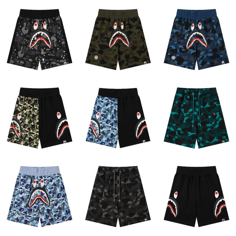 26SS Summer Hot Item: Japanese Trendy Brand BAPE Shark Camouflage Casual Drawstring Shorts, Versatile Loose Fit for Men and Women