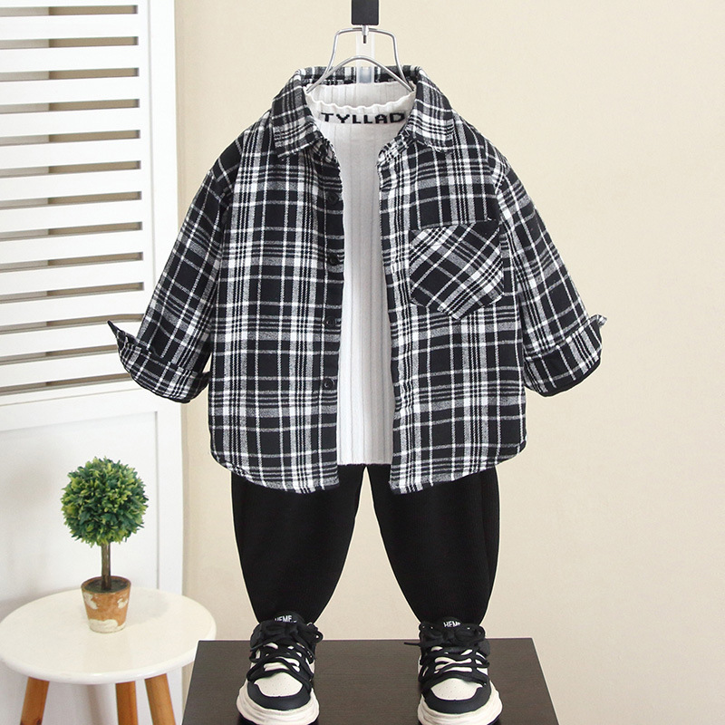 6819 niños más camisa de terciopelo ropa de otoño e invierno chaqueta gruesa para niños 2025 nuevo bebé ropa de invierno más chaqueta de terciopelo