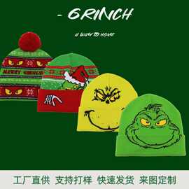 定制亚马逊跨境电商直供格林奇绿毛怪grinch提花针织帽潮牌