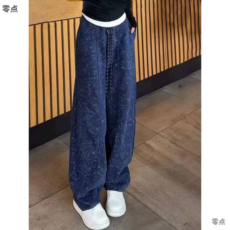 2025 новые модные женские широкие брюки с эффектом тай-дай для лета и весны, свободные спортивные штаны с высокой талией, утягивающие банановые брюки для активного отдыха