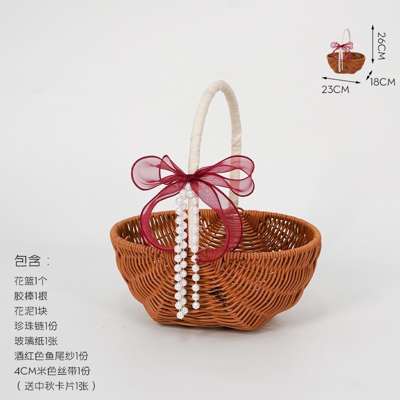 中秋节藤编仿藤手提创意花篮提篮水果篮插花礼品鲜花包装手提篮|undefined