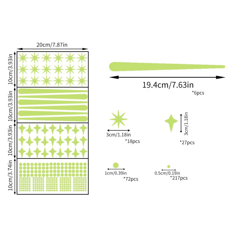 도트, 별 등의 완전한 세트(녹색 빛)