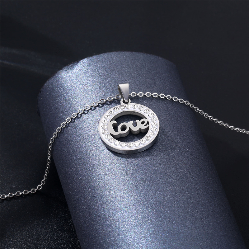 Cross-border Love Letter Necklace Necklace Stainless Steel Style Pendant Ceramic Clay Rhinestone Clavicle Chain Jewelry display picture 5