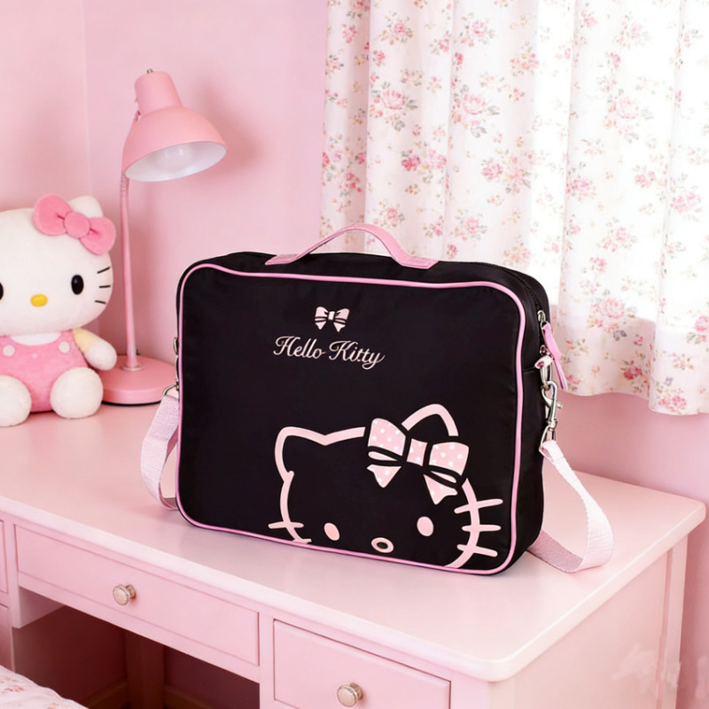 Hello Kitty Black and Pink Color-Blocking Laptop Bag, Cute Cartoon Student Tutoring Bag, Large Capacity Portable Storage Bag Hello Kitty Black and Pink Color-Blocking Laptop Bag, Cute Cartoon Student Tutoring Bag, Large Capacity Portable Storage Bag
