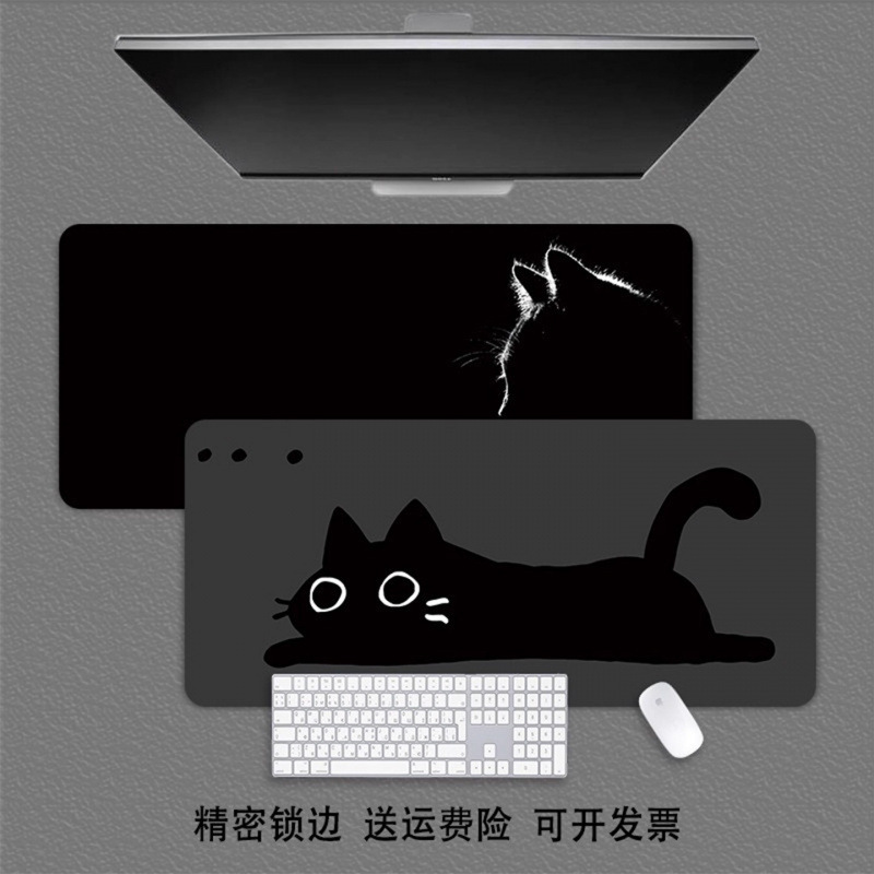 猫咪鼠标垫超大可爱卡通大号黑色键盘电竞女生键盘垫桌面男生桌垫|undefined