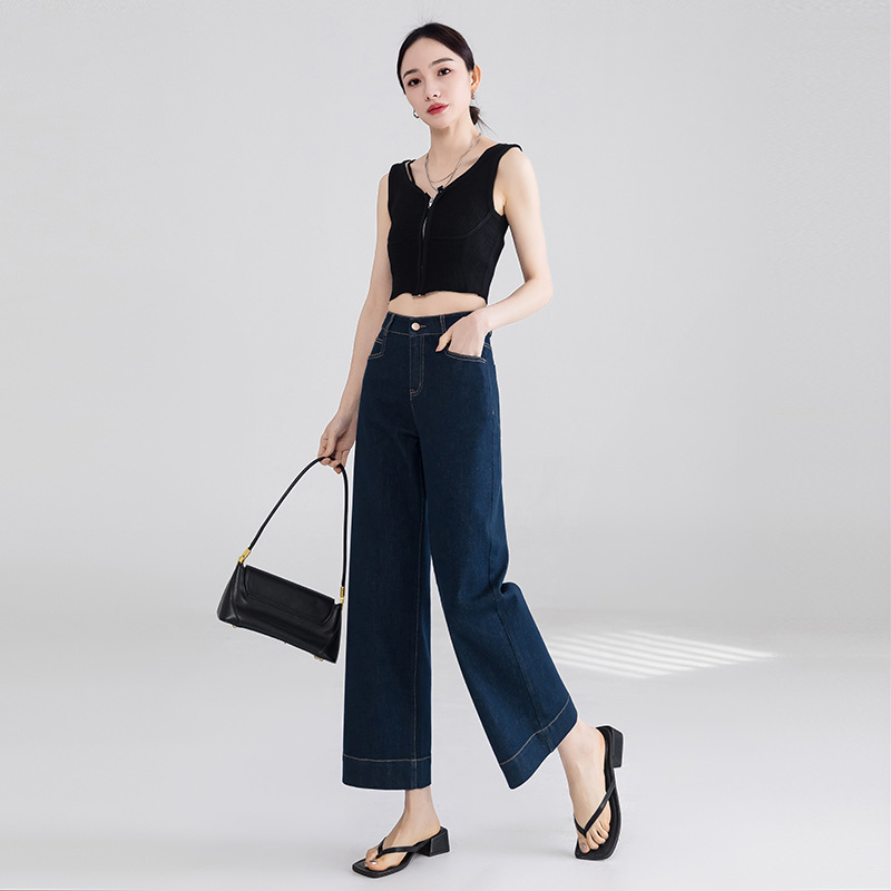 High Waisted Jeans Women's 2025 Spring/Summer All-match Meat-covering Nine-point Real Pocket Straight Pants