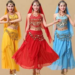 New Indian dance performance costumes ethnic style Xinjiang dance belly dance performance costumes adult coin skirt suit