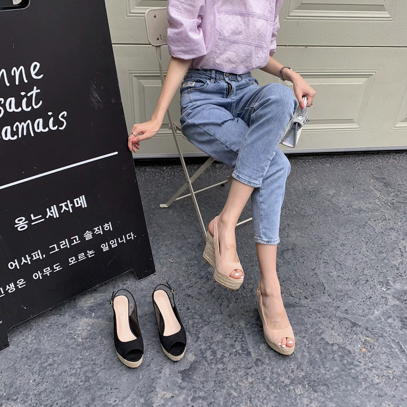 Босоножки на платформе из толстой водонепроницаемой пеньковой веревки, повседневные, однотонные, с открытым носком, замшевые, с милым бантом.