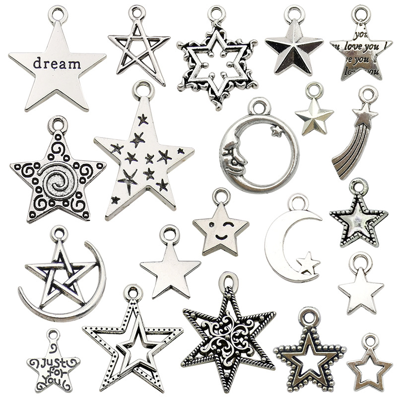 Retro DIY accesorios de joyería de aleación hechos a mano 1 Estrella hueco estrella de cinco puntas collar de meteorito pendientes colgante