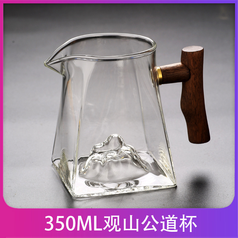 ガラス製の公道杯、木製の取っ手、厚みのある茶分離器、茶葉フィルター一体型、茶海、小青柑公杯、茶器、単品|undefined