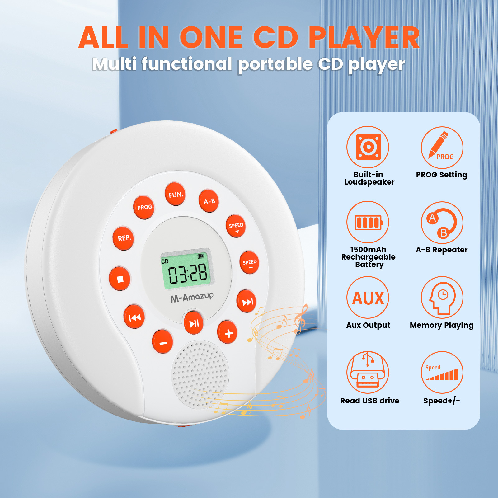 Factory Direct Sales 3030 Mini Cd Player USB Flash Drive English Cd/Mp3 Disc Player Portable Walkman with Repeater Function