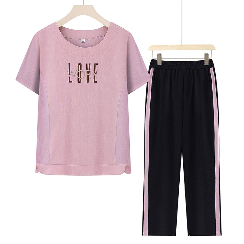 Middle-Aged Mom's Summer Short-Sleeve T-Shirt Set 2026 New Style for Middle-Aged and Elderly Petite Casual Sports Summer Clothing