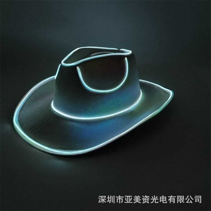 Sombrero de vaquero LED con lentejuelas – efecto luminoso, para bodas/fiestas