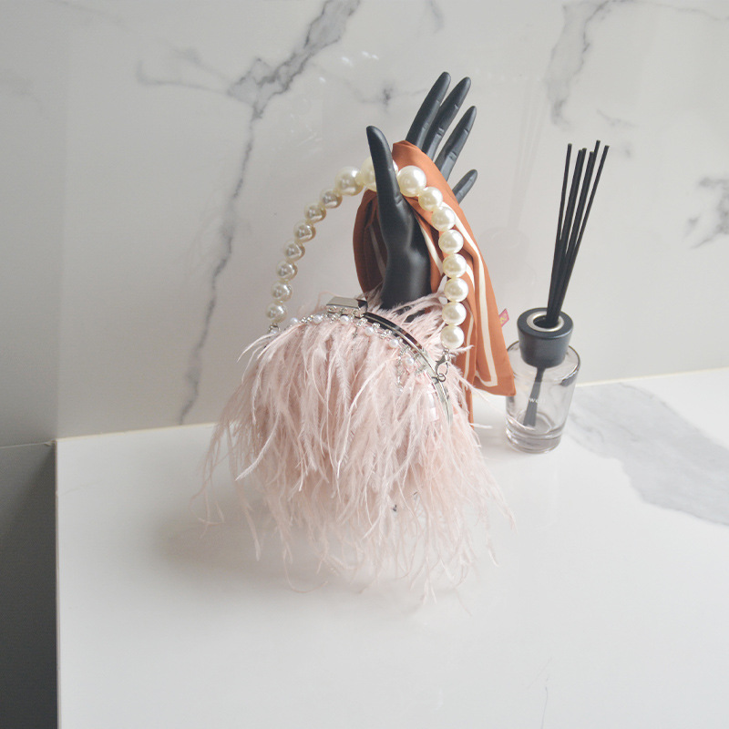 Damen Abendtasche Mit Straußenfedern Und Perlen Elegant_voghion.com