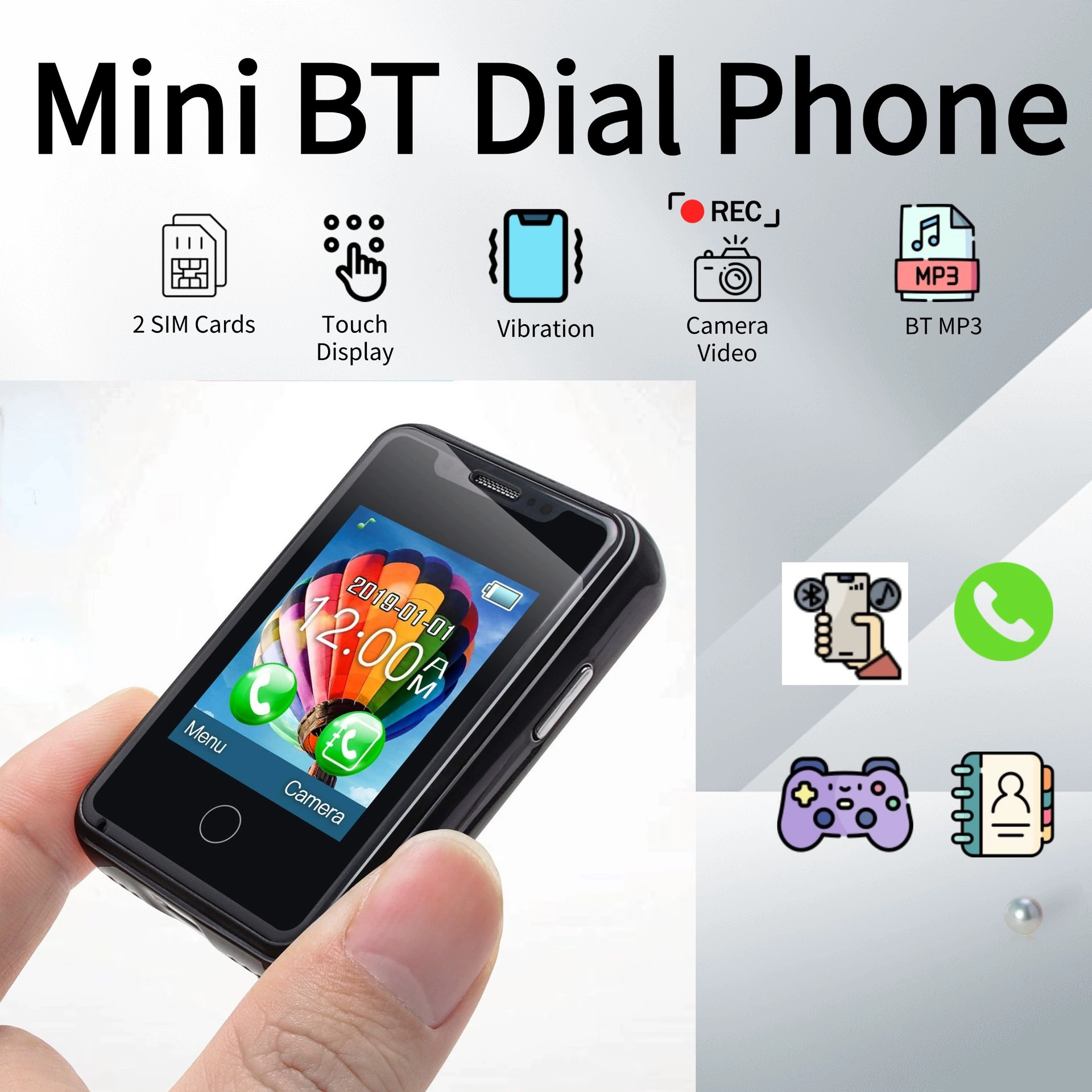 Маленький мобильный телефон, 7.7 дюйма, сенсорный экран, Bluetooth