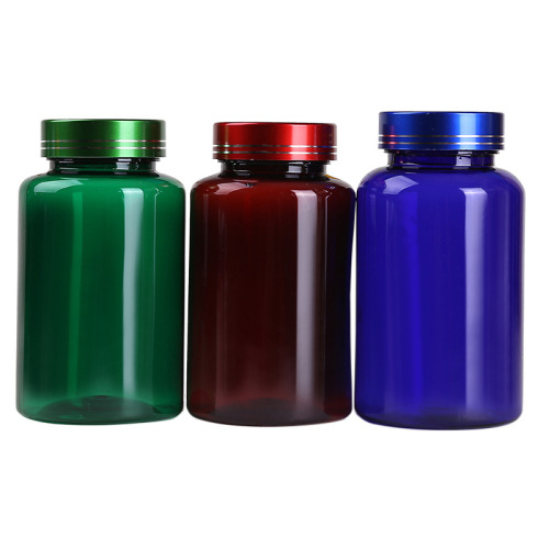 Food-grade PET plastic bottle wide-mouth vitamin capsule health product bottle green tea color blue color UN cap medicine bottle