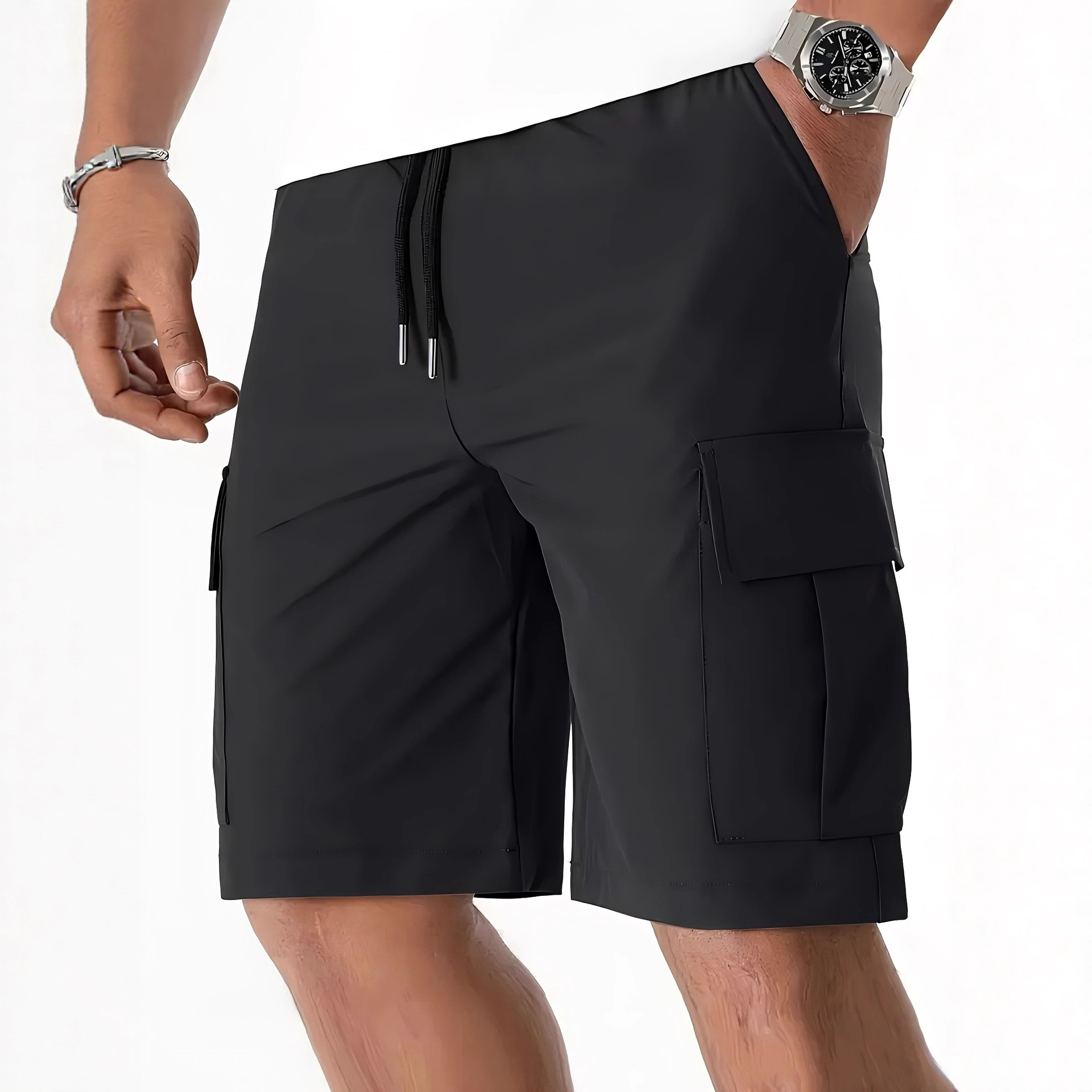 2025 European and American Cross-Border Summer New Men's Cargo Shorts Five-Point Pants Sports Casual Solid Color Multi-Pocket Shorts Men