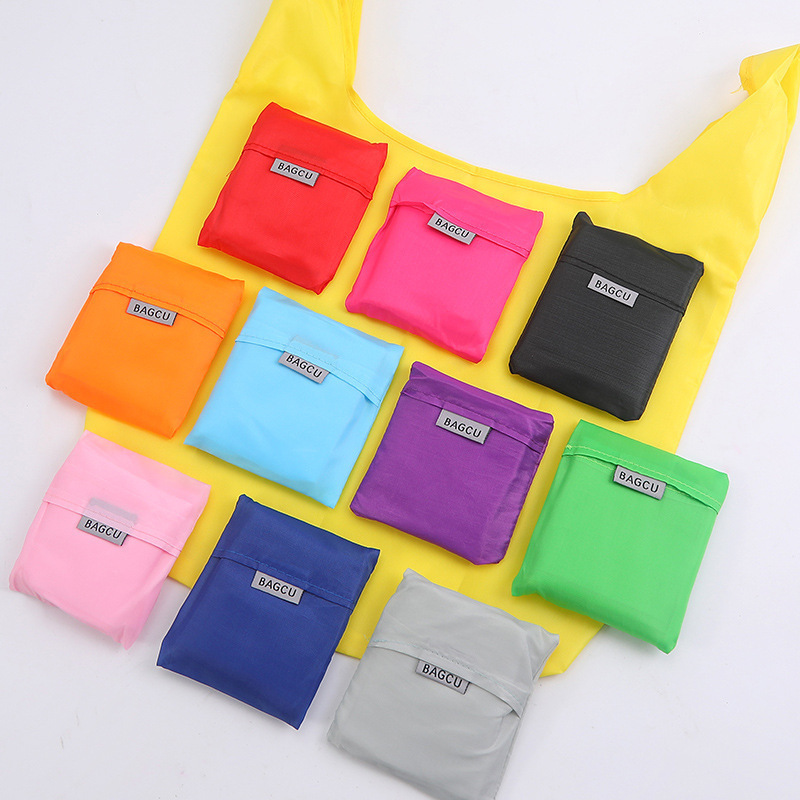 Cross-border shopping bag waterproof portable plastic bag portable supermarket environmental protection bag solid color multifunctional folding storage bag