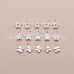 Pure Silver Fortune Character Hollow Five-Pointed Star Four-Leaf Clover Pendant Spacer Bead DIY Beaded Bracelet Pure Silver Oil-Pressed Accessories
