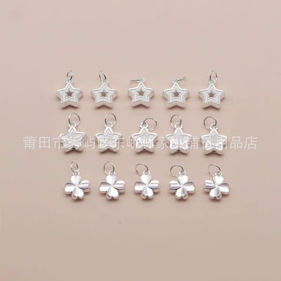 Pure Silver Fortune Character Hollow Five-Pointed Star Four-Leaf Clover Pendant Spacer Bead DIY Beaded Bracelet Pure Silver Oil-Pressed Accessories