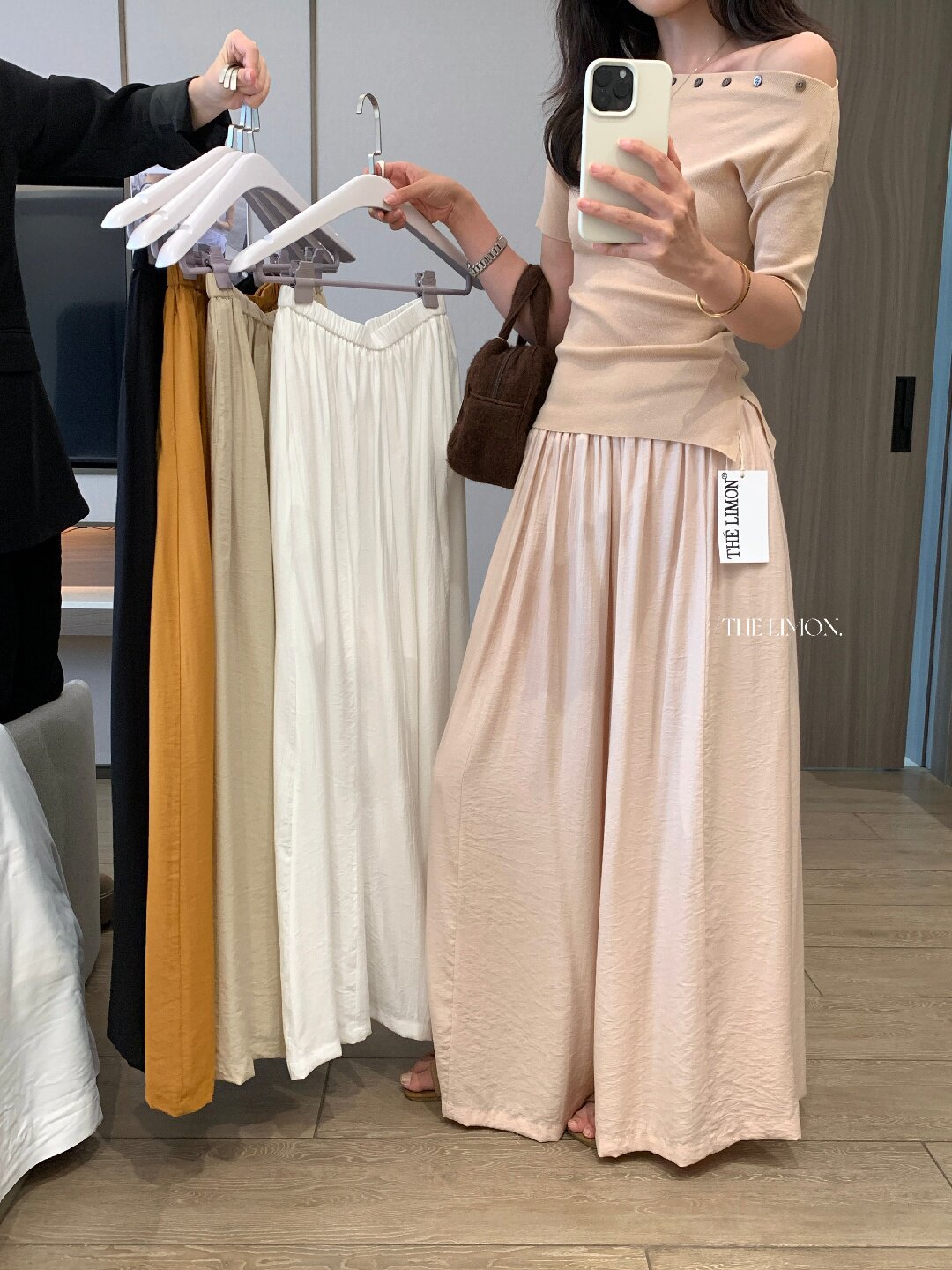 Quần culottes nữ ống rộng cạp cao dáng lười mùa hè 2026 — Thẻ nông, màu đen, màu hồng, màu cam chi tiết 3