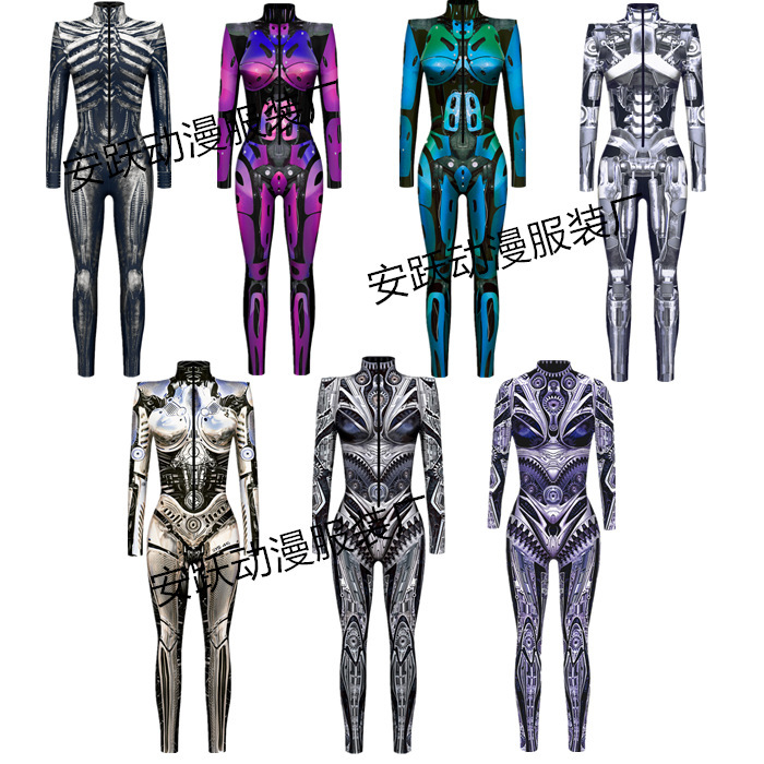 Hot sale Halloween armor digital printing holiday Play Dress tight long sleeve comfortable jumpsuit spot wholesale