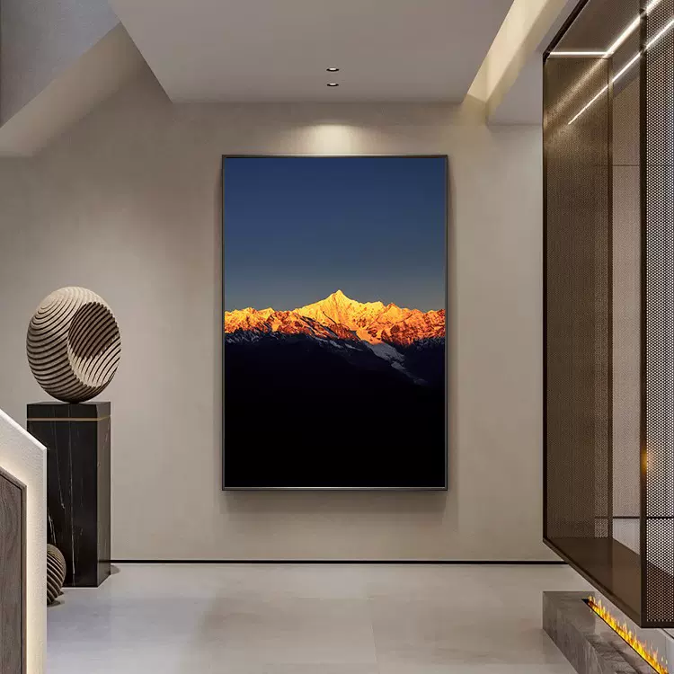 日照金山玄关装饰画客厅背景墙落地壁画高级感梅里雪山办公室挂画