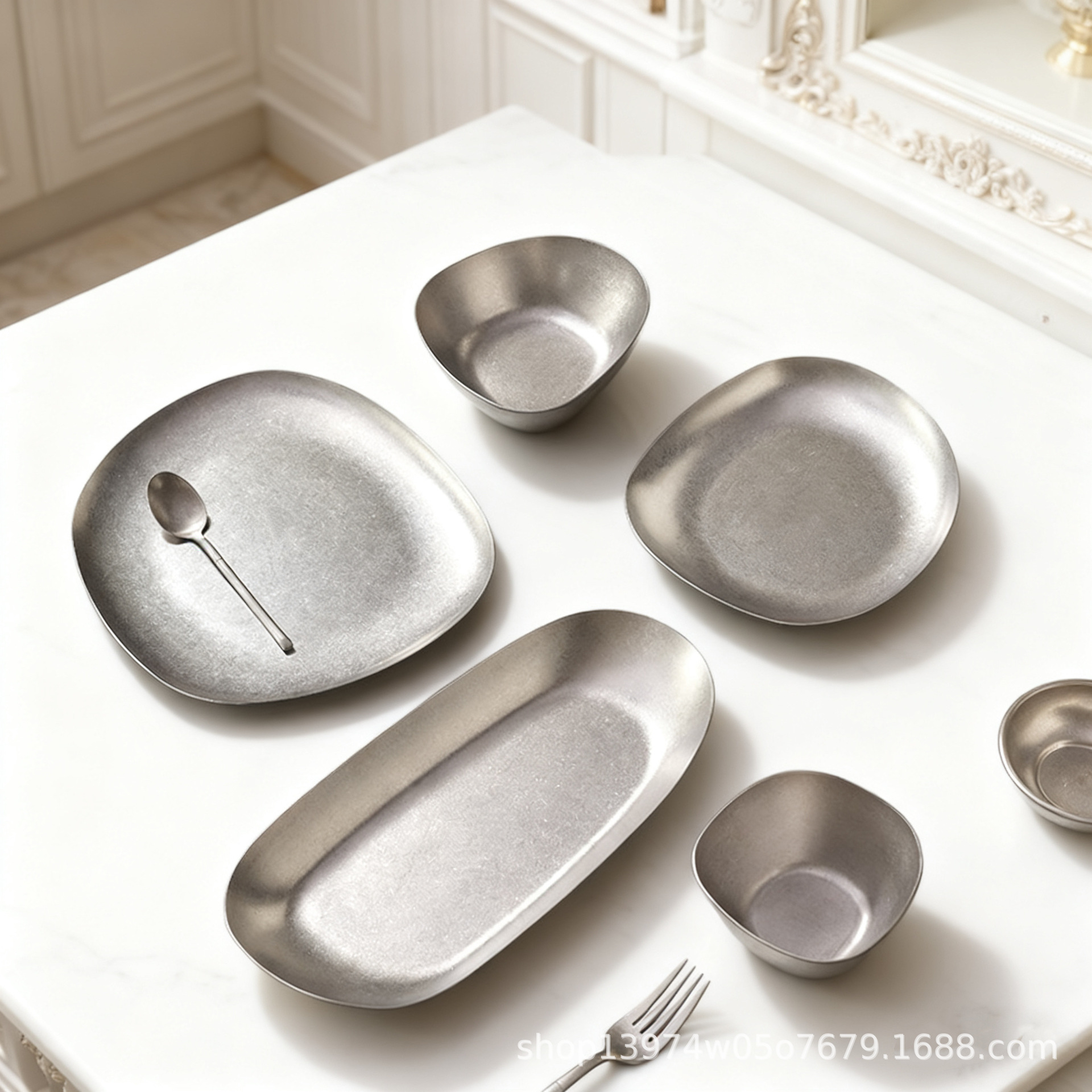 复古工业风做旧餐具餐厅日式不锈钢304不规则沙拉蛋糕烤肉点心盘