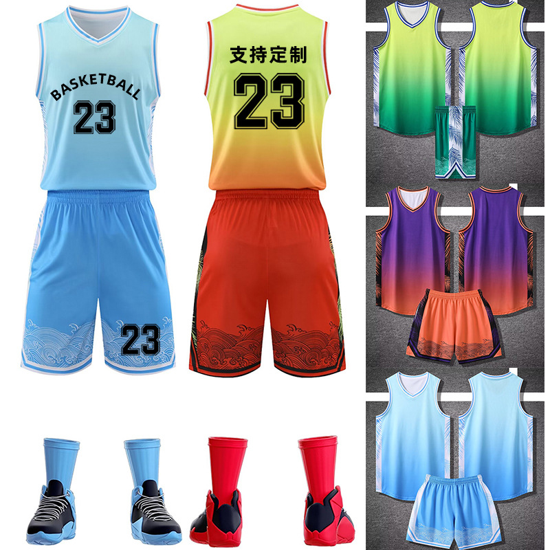 Camouflage Gradient American Basketball Clothing suit Men's Summer Sports Training Clothing Adult Children's Jersey Team Clothing Vest