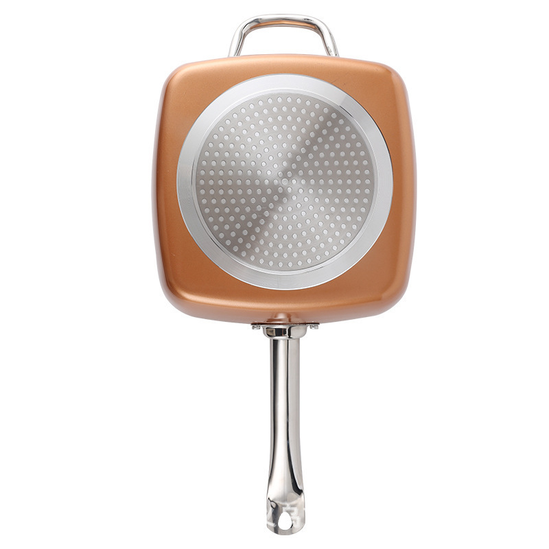 Sartén de latón Papas fritas Freidora sartén cuadrada de aluminio sartén antiadherente colador de acero inoxidable sartén