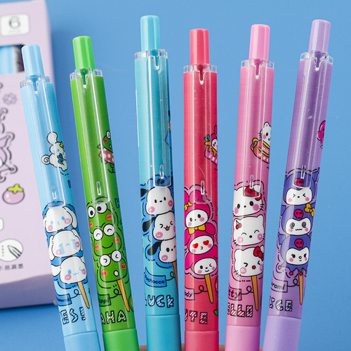 Sanrio Click Ballpoint Pen High-Value Cute Cartoon Student ST Head Carbon Fiber Pen 0.5 Quick-Drying Ink Pen