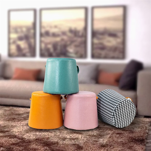 Houndstooth Sofa Stool Adult Portable Stool Technology Cloth Light Luxury Simple Solid Wood Low Stool Living Room Household Small Stool