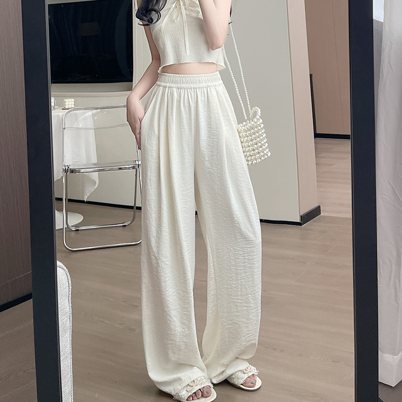Spring and Summer Dairy Leather Pants Women's Small Pants Covering Meat and Slimming Sag Wide Leg Yamamoto Pants Casual Cream Mousse Pants Long Pants