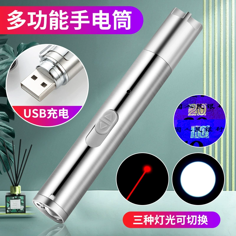 Светодиодный мини-яркий фонарик USB-зарядка инфракрасный забавный кот лазерная указка фиолетовый свет детектор банкнот ручка освещение фонарик