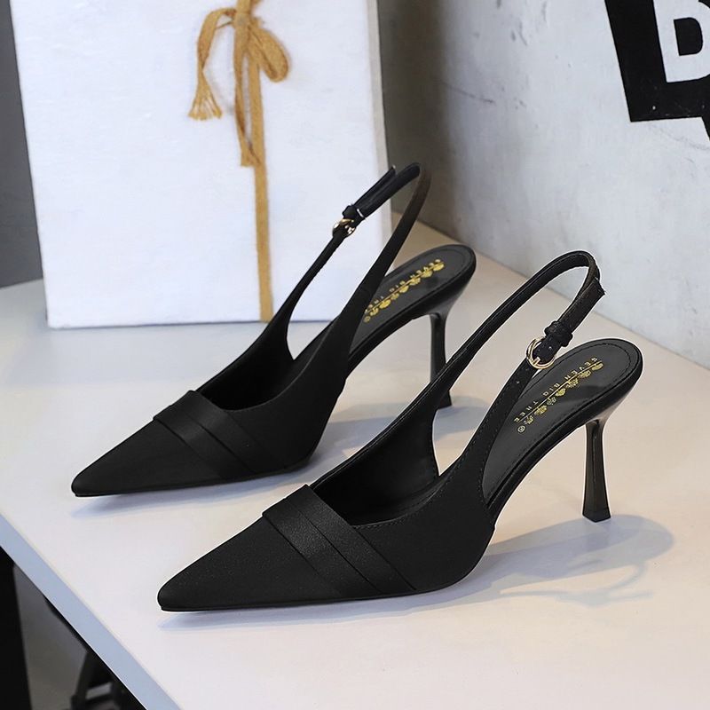 7317-A3 European and American Style Banquet Pointed-Toe Satin Stiletto High Heels with Cut-Out Back Strap and Shallow Back Opening Women's Shoes 7317-A3 European and American Style Banquet Pointed-Toe Satin Stiletto High Heels with Cut-Out Back Strap and Shallow Back Opening Women's Shoes