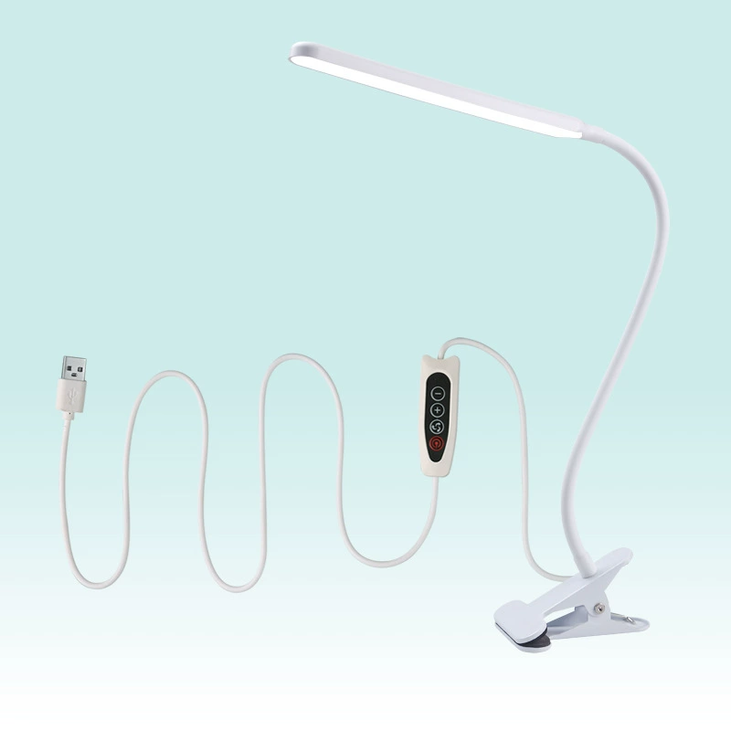 Настольная лампа LED, клипса USB, защита глаз для чтения, 10Вт, ABS+железо, 3 цвета температуры