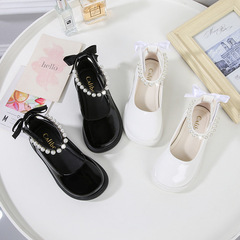 女童皮鞋2023新款瑪麗珍蝴蝶結兒童學生演出校園小女孩黑色小皮鞋
