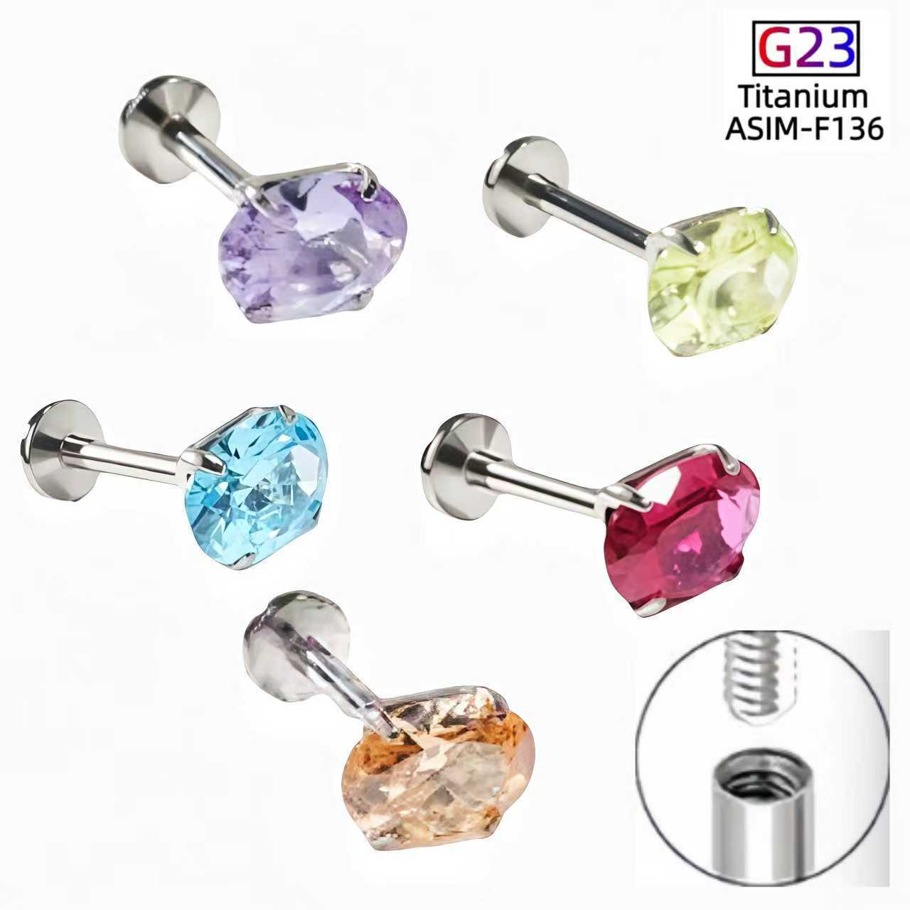 Silver pointed spike labret stud material detail