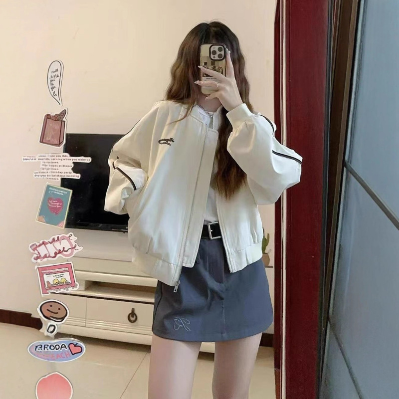 春秋新款棒球服外套女美式复古宽松百搭休闲短款小个子夹克上衣潮|undefined