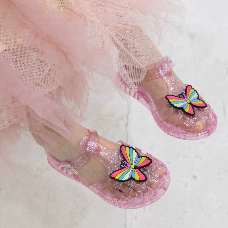 Sandals, cartoon shoes for princess with butterfly, children's beach footwear