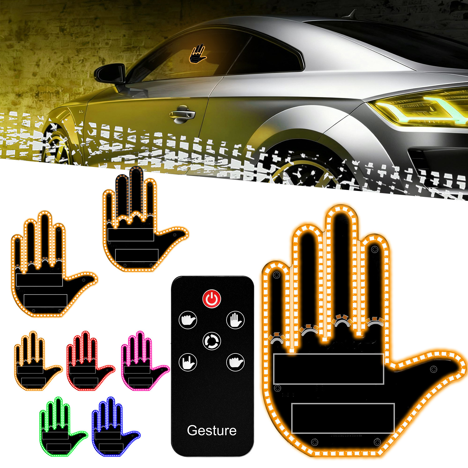 Cross-Border Car Gesture Light Multi-Function Warning Reminder Anti-Rear Collision Light Remote Control Led Interactive Palm Light Finger Light