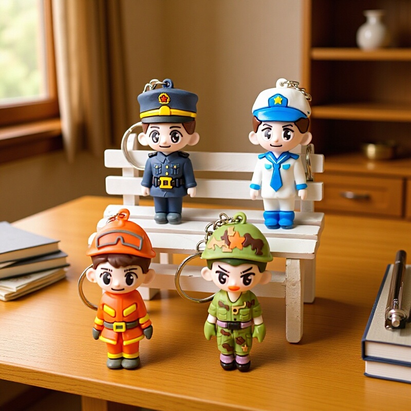 5409# cartoon Army Warrior firefighter police Navy doll keychain push promotion small gift wholesale